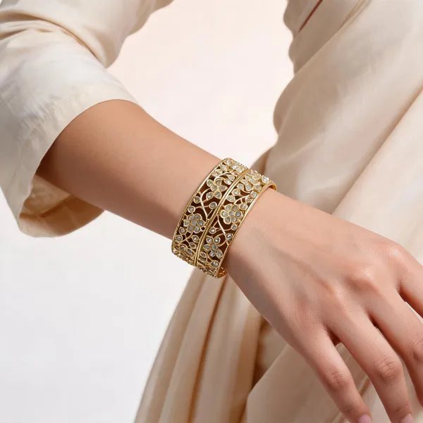Gold_Metal_Floral_Vine_Cutwork_Stone_Studded_Bangles_For_Women