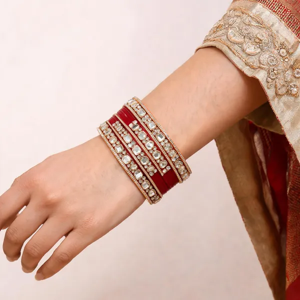 Maroon_Gold_Lac_Mirror_Work_Bridal_Bangle_Set_For_Women