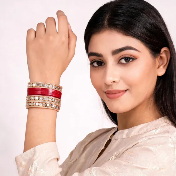 Maroon_Gold_Lac_Mirror_Work_Bridal_Bangle_Set_For_Women