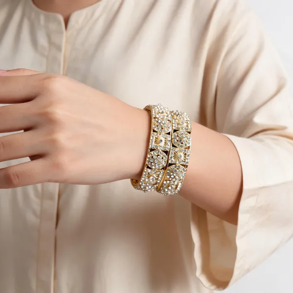 Gold_Metal_Floral_Geometric_Stone_Cluster_Bangles_For_Women