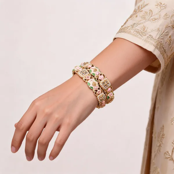 Gold_Metal_Pink_Meenakari_Kundan_Pearl_Bangles_For_Women