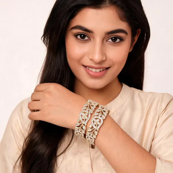 Gold_Metal_Floral_Vine_Pave_Stone_Studded_Bangles_For_Women