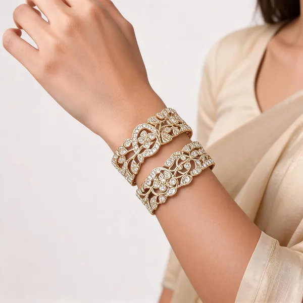 Gold_Metal_Floral_Vine_Pave_Stone_Studded_Bangles_For_Women