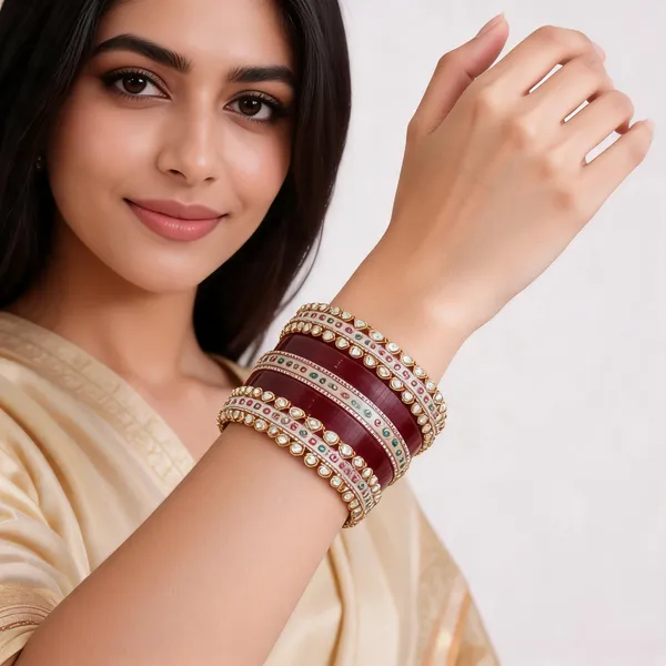 Maroon_Kundan_Stone_Enamel_Bridal_Chuda_Bangle_Set_For_Women