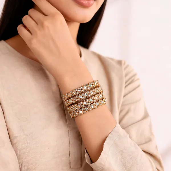 Gold_Metal_Kundan_Geometric_Stone_Bangle_Set_For_Women