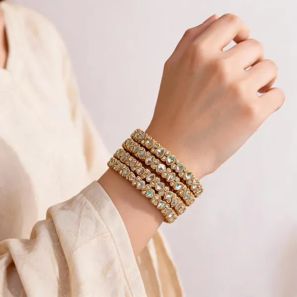 Gold_Metal_Kundan_Geometric_Stone_Bangle_Set_For_Women