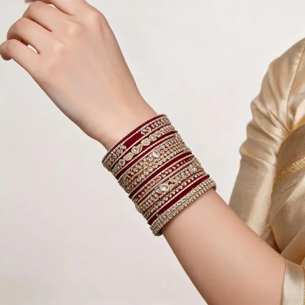 Maroon_Gold_Kundan_Velvet_Bridal_Bangle_Set_For_Women