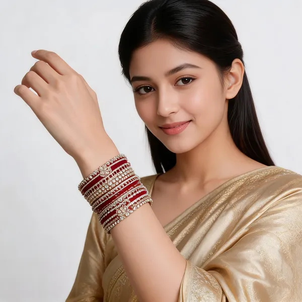 Maroon_Gold_Kundan_Velvet_Bridal_Bangle_Set_For_Women