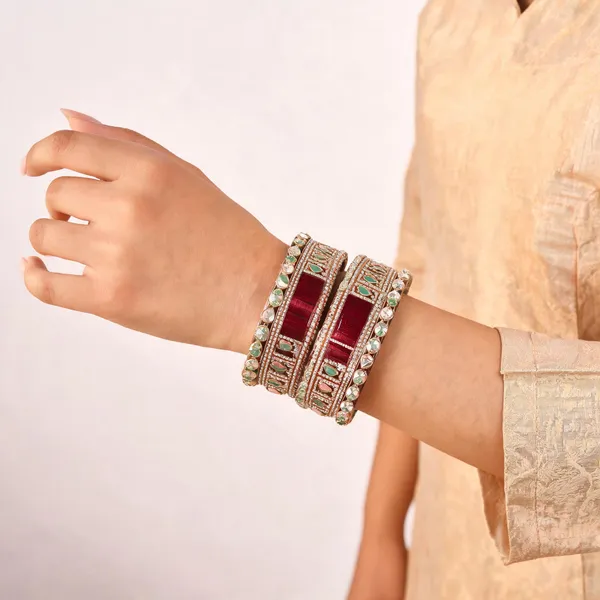 Red_Gold_Metallic_Kada_Stone_Mirror_Work_Bangle_Set_For_Women