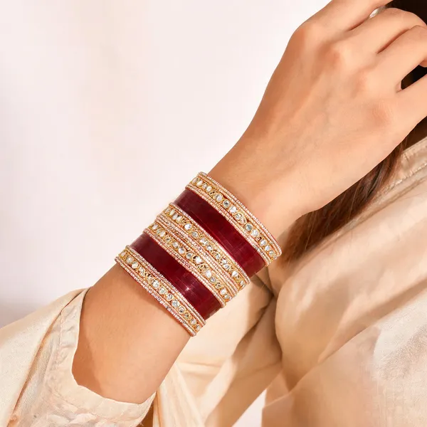 Maroon_Gold_Mirror_Stone_Studded_Bridal_Bangle_Set_For_Women