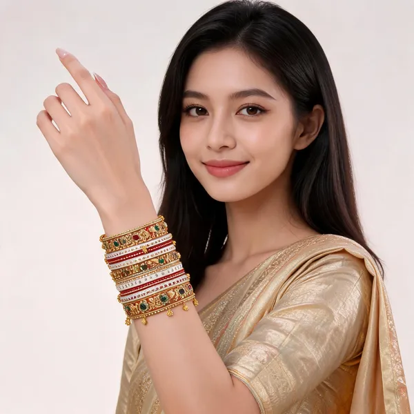 Gold_Enamel_Elephant_Motif_Bridal_Bangle_Set_For_Women