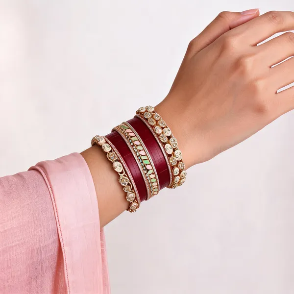 Maroon_Gold_Kundan_Meenakari_Floral_Bridal_Bangle_Set_For_Women