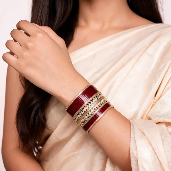 Maroon_Gold_Kundan_Leaf_Motif_Bridal_Bangle_Set_For_Women