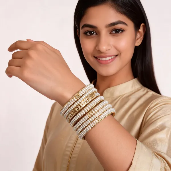 Gold_Metal_White_Pearl_Beaded_Bangles_For_Women