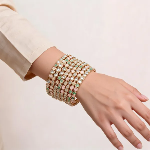 Gold_Metal_Kundan_Floral_Multistone_Bangles_For_Women