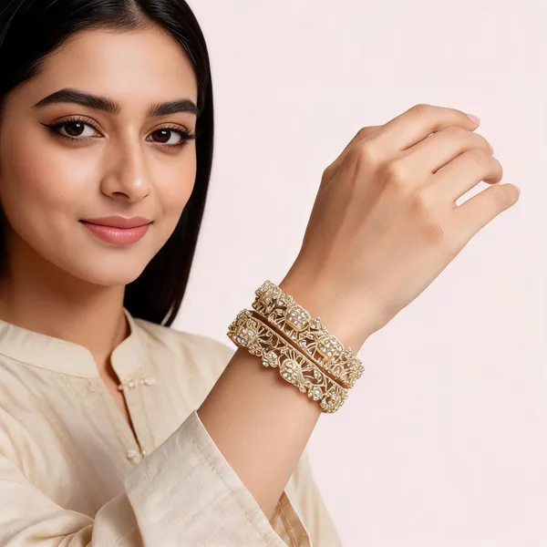 Gold_Metal_Floral_Cutwork_Stone_Studded_Bangles_For_Women