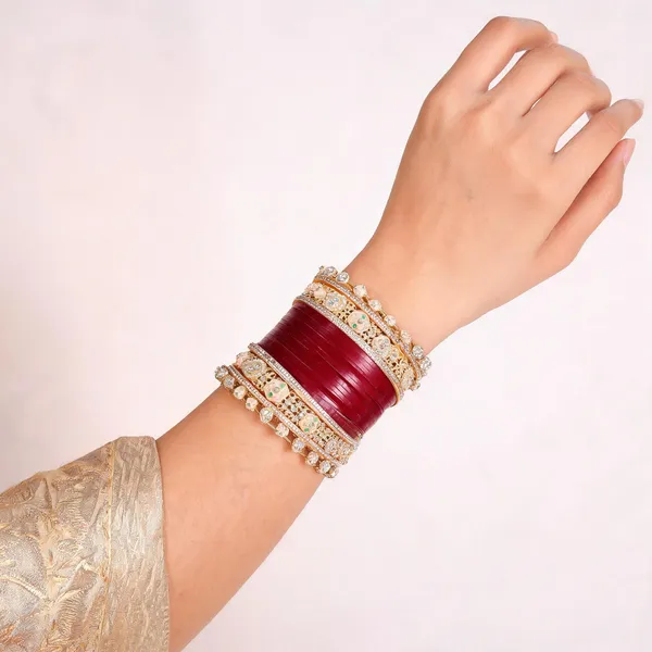 Maroon_Gold_Kundan_Pearl_Enamel_Bridal_Bangle_Set_For_Women