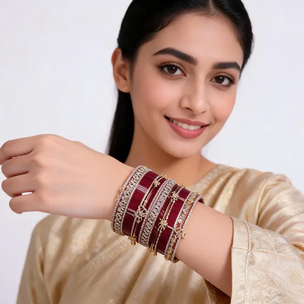 Maroon_Gold_Floral_Jaali_Charm_Bridal_Chuda_Bangle_Set_For_Women