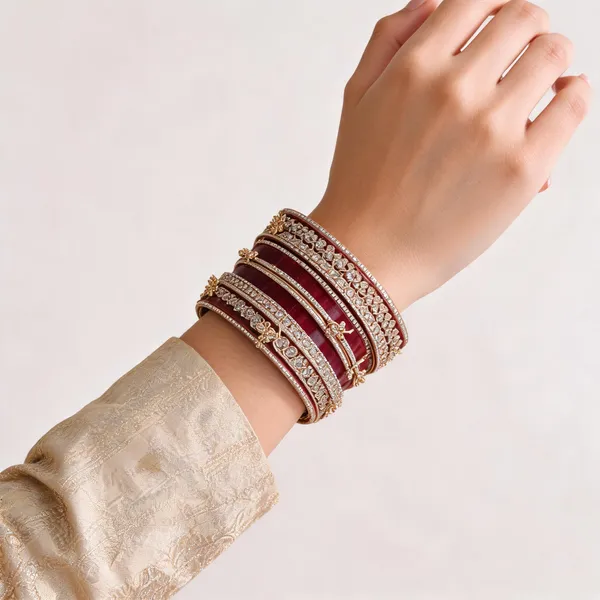 Maroon_Gold_Floral_Jaali_Charm_Bridal_Chuda_Bangle_Set_For_Women
