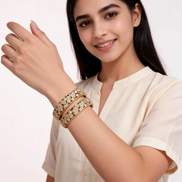 Gold_Metal_Floral_Cutwork_White_Stone_Bangles_For_Women
