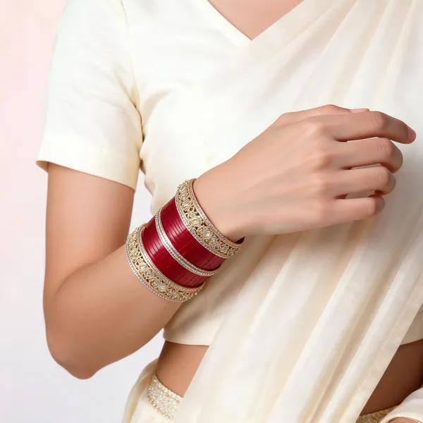 Red_Gold_Stone_Carved_Floral_Bridal_Kada_Bangle_Set_For_Women