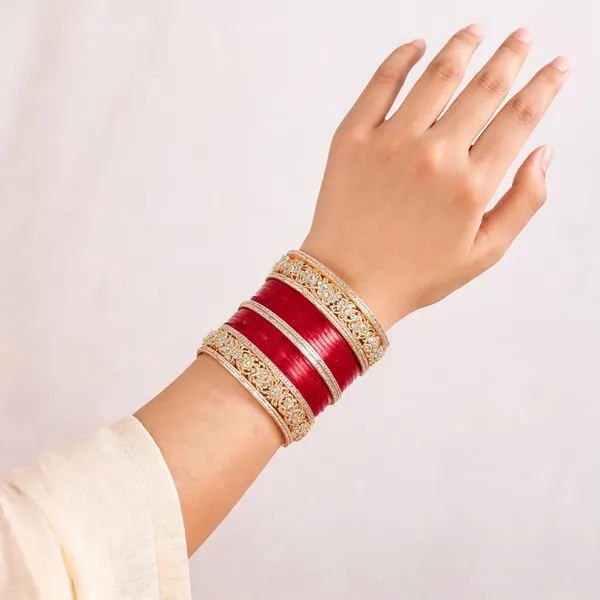 Red_Gold_Stone_Carved_Floral_Bridal_Kada_Bangle_Set_For_Women