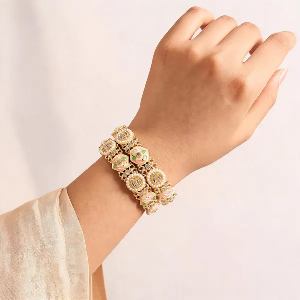 Gold_Metal_Kundan_Pearl_Meenakari_Bangle_Pair_For_Women