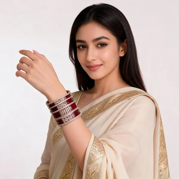 Red_Maroon_Silver_Metallic_Embellished_Bridal_Bangle_Set_For_Women
