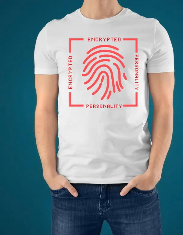 White_Pure_Cotton_Relaxed_Fit_Encrypted_Personality_Graphic_T-Shirt_For_Men