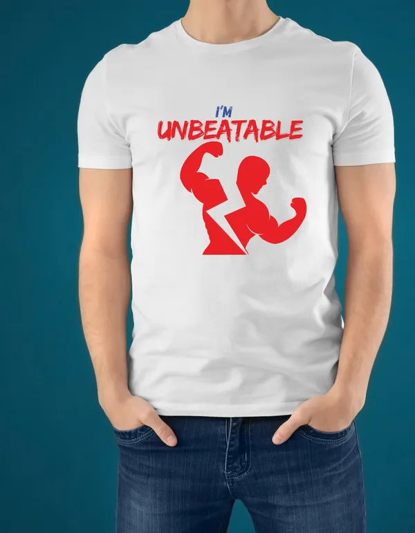White_Pure_Cotton_Relaxed_Fit_Unbeatable_Graphic_T-Shirt_For_Men