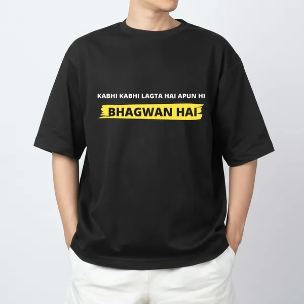 Black_Pure_Cotton_apun_hi_Bhagwan_he__Hindi_Graphic_T-Shirt_For_Men