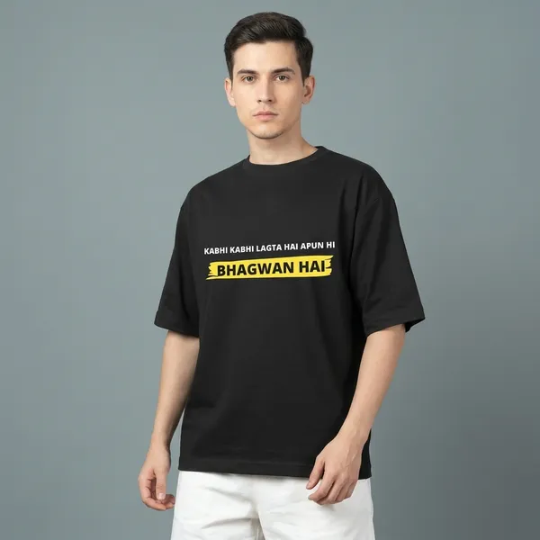 Black_Pure_Cotton_apun_hi_Bhagwan_he__Hindi_Graphic_T-Shirt_For_Men
