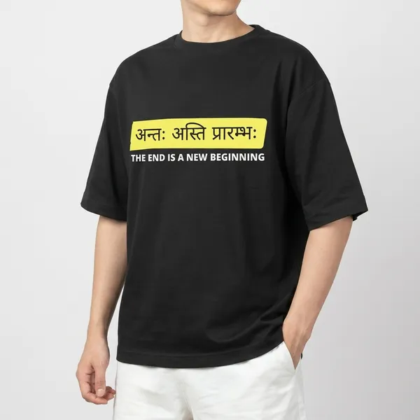 Black_Pure_Cotton_The_end_is_new_begining_Sanskrit_Quote_T-Shirt_For_Men