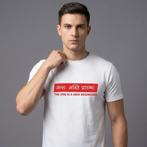 White_Pure_Cotton_Relaxed_Fit_Sanskrit_Quote_Graphic_T-Shirt_For_Men
