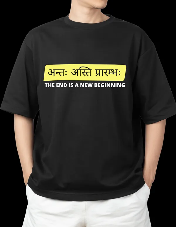 Black_Pure_Cotton_The_end_is_new_begining_Sanskrit_Quote_T-Shirt_For_Men