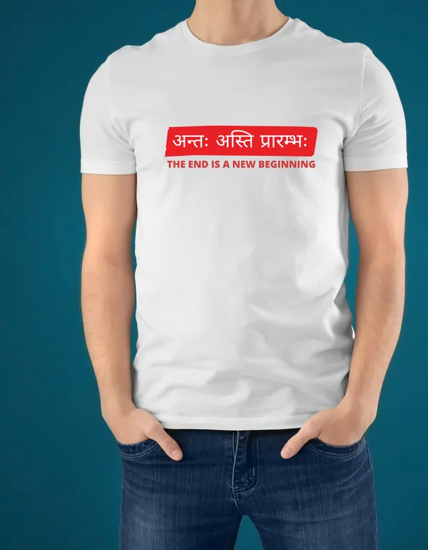White_Pure_Cotton_Relaxed_Fit_Sanskrit_Quote_Graphic_T-Shirt_For_Men