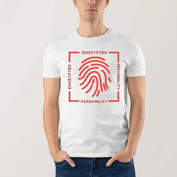 White_Pure_Cotton_Relaxed_Fit_Encrypted_Personality_Graphic_T-Shirt_For_Men