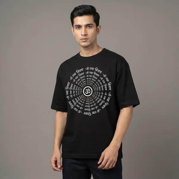 Black_Pure_Cotton_Relaxed_Fit_Om_Namah_Shivaya_Spiral_Print_T-Shirt_For_Men