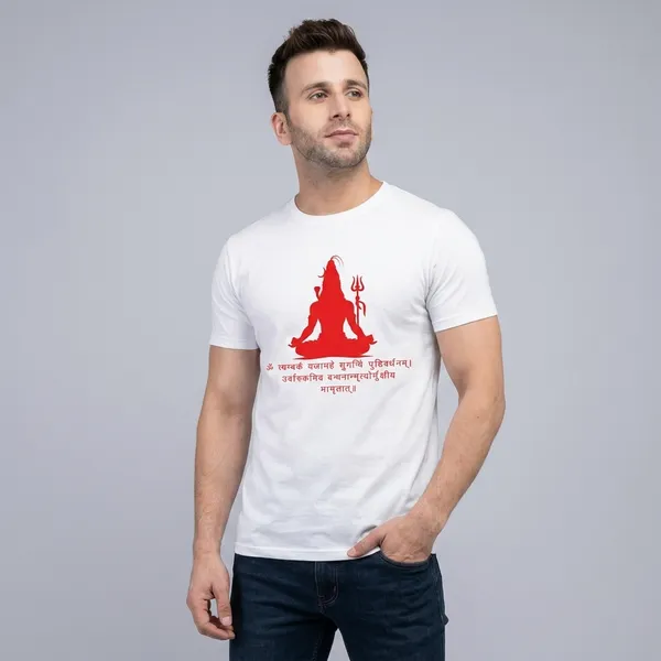 White_Pure_Cotton_Regular_Fit_Lord_Shiva_Mantra_Graphic_T-Shirt_For_Men