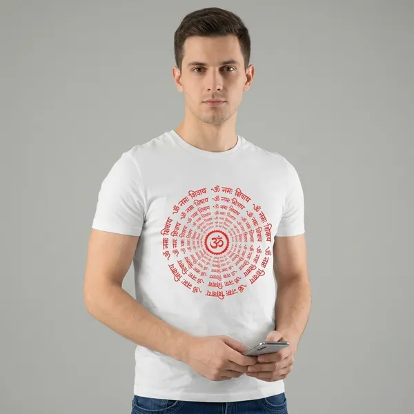White_Pure_Cotton_Regular_Fit_Om_Namah_Shivaya_Spiral_Print_T-Shirt_For_Men