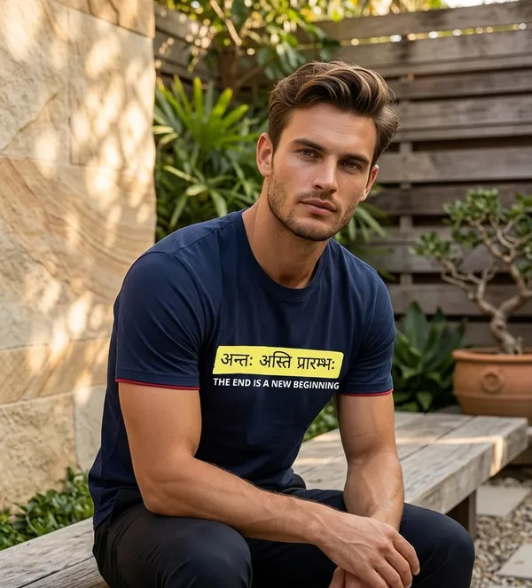 Blue_Pure_Cotton_Regular_Fit_Sanskrit_Quote_Graphic_T-Shirt_For_Men