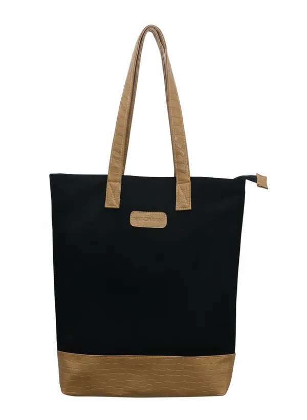 Esycarry_Women_Black_And_Brown_Leatherette_Tote_Bag