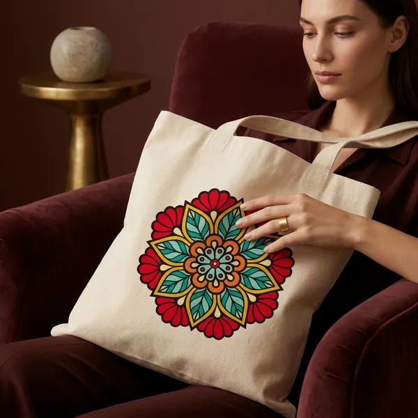 Esycarry_Women_Beige_Mandala_Printed_Eco-Friendly_Canvas_Tote_Bag