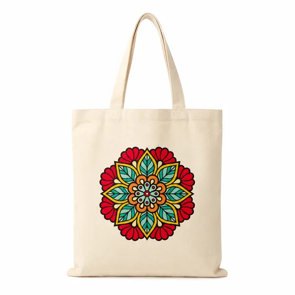 Esycarry_Women_Beige_Mandala_Printed_Eco-Friendly_Canvas_Tote_Bag