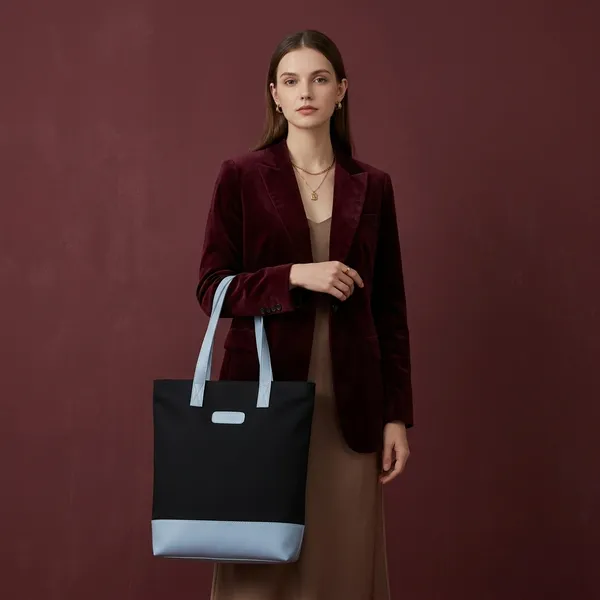 Esycarry_Blue_And_Black_Women_Leatherette_Tote_Bag
