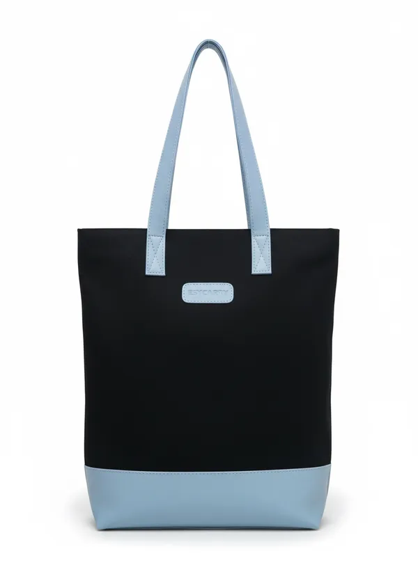 Esycarry_Blue_And_Black_Women_Leatherette_Tote_Bag