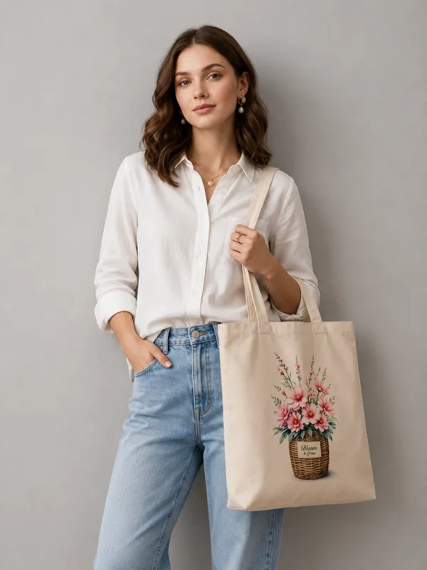 Esycarry_Floral_Printed_Cotton_Canvas_Tote_Bag