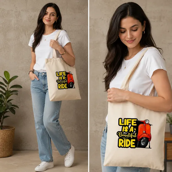 Esycarry_Life_Is_A_Beautiful_Ride_Printed_Canvas_Tote_Bag_For_Women