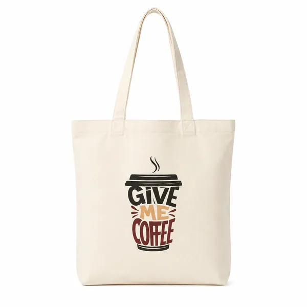 Esycarry_Coffee_Printed_Cotton_Canvas_Tote_Bag_With_Zipper_Pouch