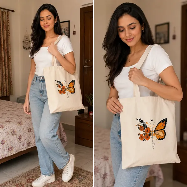 Esycarry_Women_Beige_Printed_Canvas_Shopper_Tote_Bag